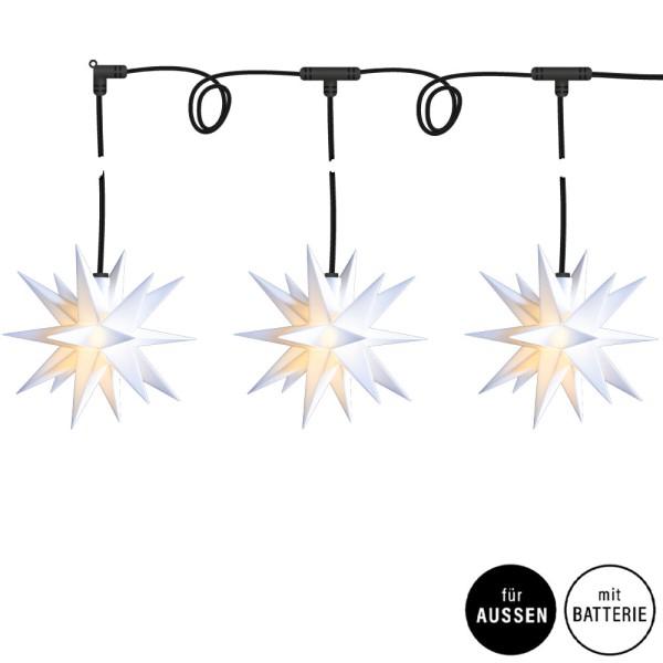 Sterntaler LED-Ministern Lichterkette, 3 Sterne, weiss, Ø 12 cm, Fernbedienung, für den Außenbereich