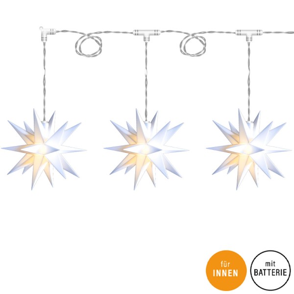Sterntaler LED-Ministern Lichterkette, 3 Sterne, weiss, Ø 12 cm, Fernbedienung, für den Innenbereich