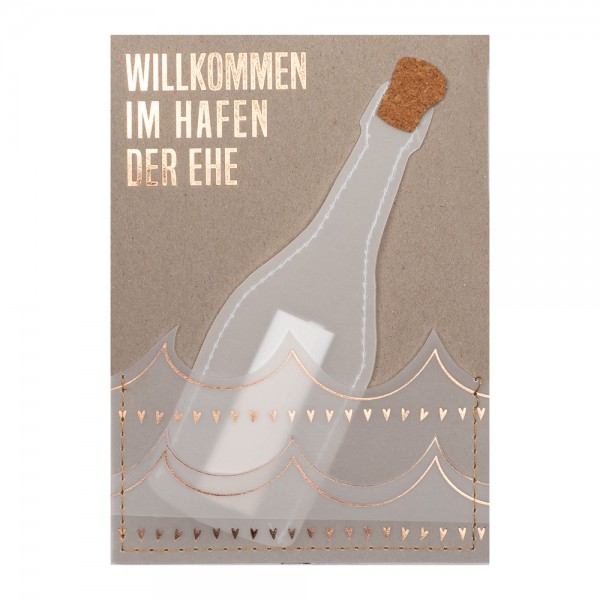 Räder Flaschenpostkarte "Willkommen im Hafen der Ehe"